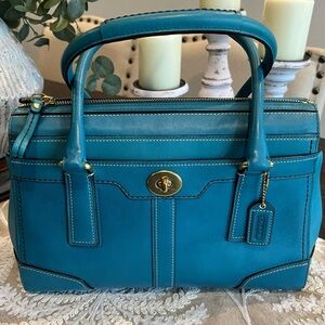 Coach Hampton Carry All Leather Handbag in Teal